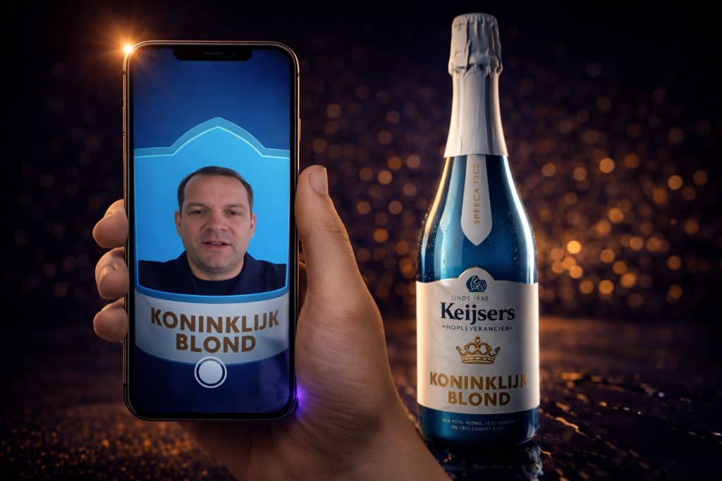 Keijsers jubileumfles met Koninklijk Blond en AR op het scherm